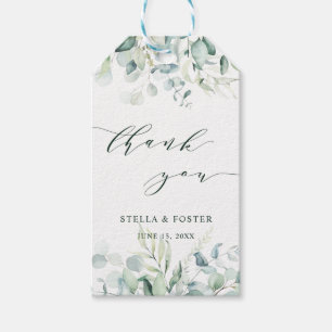 Etiqueta Para Presente Casamento Da Folhagem Verde Da Watercolor Obrigado