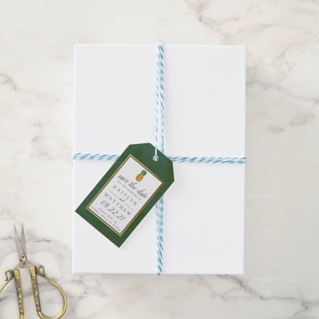 Etiqueta Para Presente Casamento De Abacaxi Tropical Salvar A Data (Com cordão)