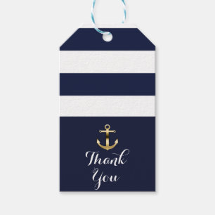 Etiqueta Para Presente Casamento de Âncora Naval em Branco e Dourado da M