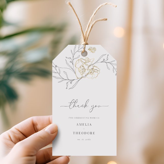 Etiqueta Para Presente Casamento de Arte Floral Simples Elegante (Criador carregado)