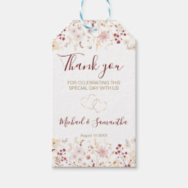 Etiqueta Para Presente Casamento de Borgonha e Flor Selvagem