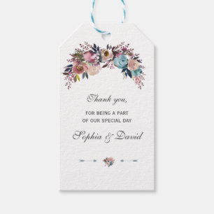 Etiqueta Para Presente Casamento de Buquê Floral Cor-de-Rosa Azul Charm D