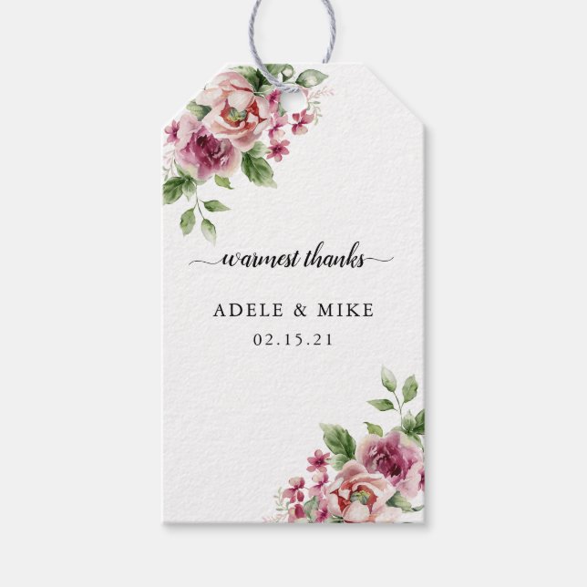 Etiqueta Para Presente Casamento de Buquê Rosa Rosa Rosa Elegante (Frente)