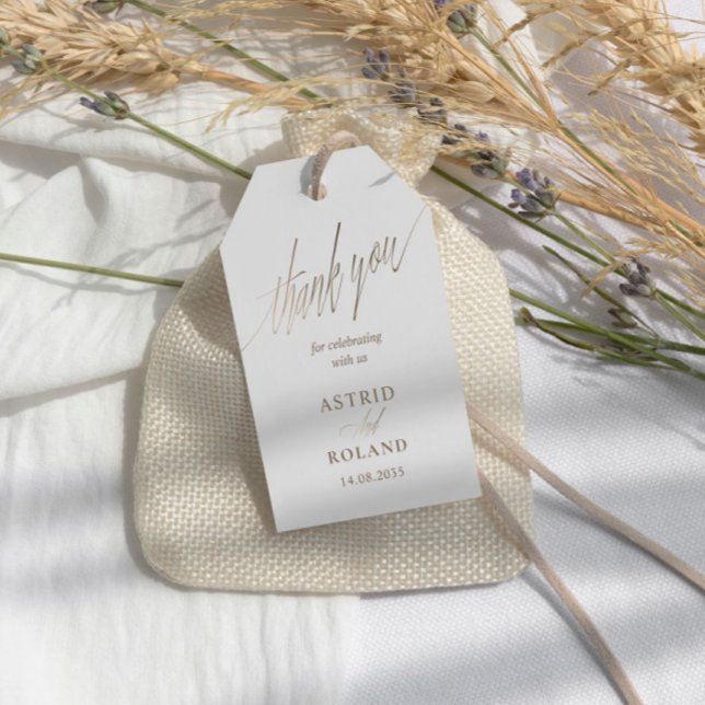 Etiqueta Para Presente Casamento de Caligrafia Dourada Metálica Chic Faux (Criador carregado)