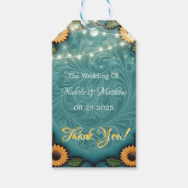 Etiqueta Para Presente Casamento De Couro E Girassol De Teal, Obrigado