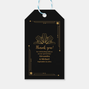Etiqueta Para Presente Casamento de Deco de Arte Dourada e Preta Elegante