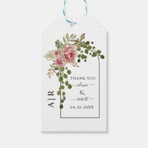Etiqueta Para Presente Casamento de flores cor-de-rosa-rosa Dusty e monog