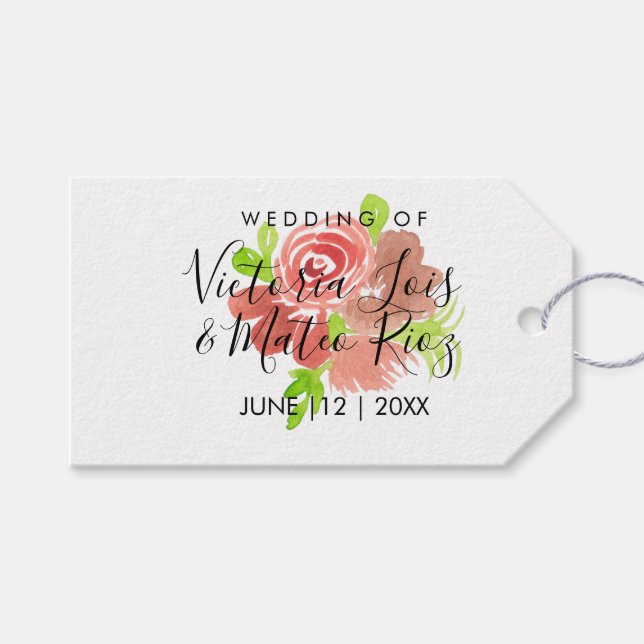 Etiqueta Para Presente Casamento De Folhas De Pincel De Água, Cor Floral, (Frente (horizontal))
