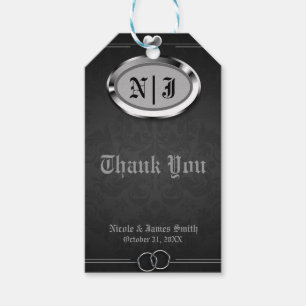 Etiqueta Para Presente Casamento de Halloween Gótico Vintage Prata e Pret