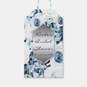Etiqueta Para Presente Casamento de Inverno Azul Branco Prata Rosas Vinta