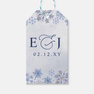 Etiqueta Para Presente Casamento de Inverno Flocos de Neve Azul Prata Mon