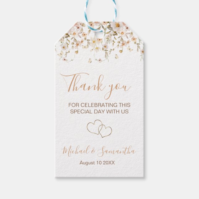 Etiqueta Para Presente Casamento de Ivory e Blush Wildflower (Frente)