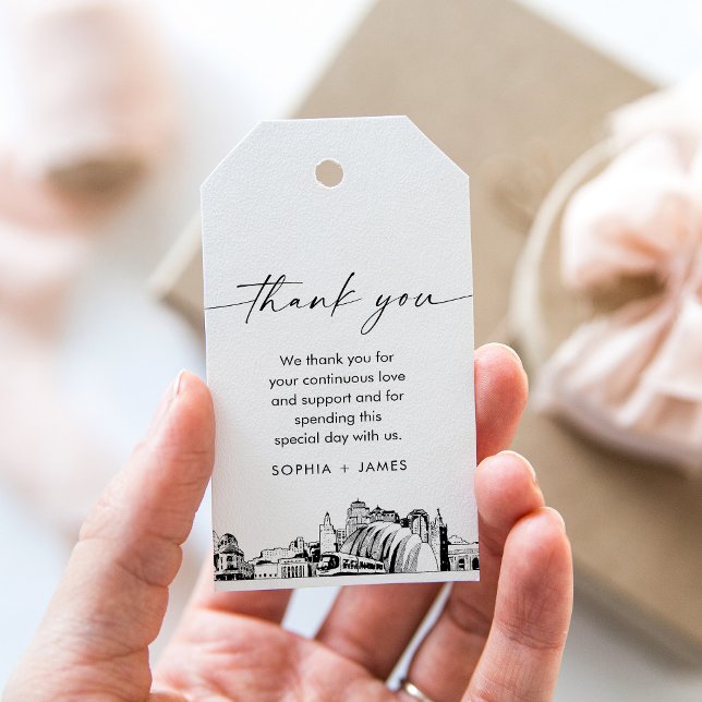 Etiqueta Para Presente Casamento de Kansas City Skyline Obrigado Marca Fa (Criador carregado)