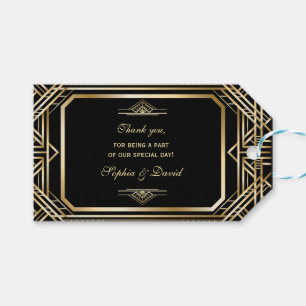 Etiqueta Para Presente Casamento de Luxo Negro e Excelente Dourado Gatsby