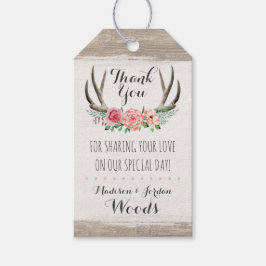 Etiqueta Para Presente Casamento De Madeira Rustic, Floral Antlers Obriga