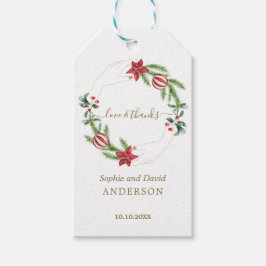 Etiqueta Para Presente Casamento de Natal de Winter Poinsettia Pine Berry