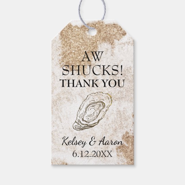 Etiqueta Para Presente Casamento de Ostra de Aquarelas Modernas Obrigado (Frente)