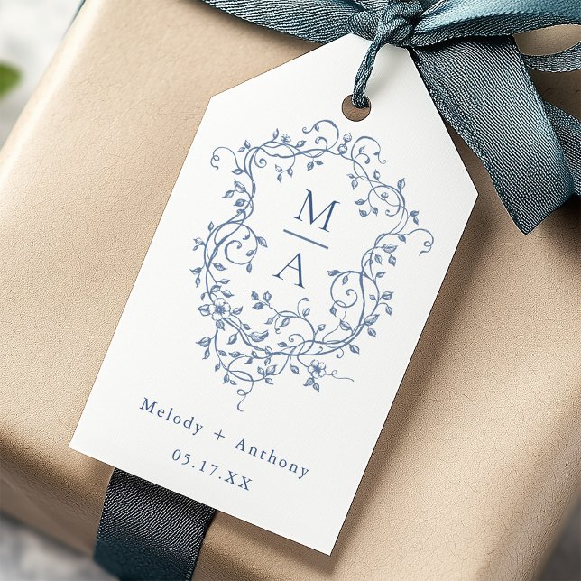 Etiqueta Para Presente Casamento de Peste Azul-Floral Elegante (Criador carregado)