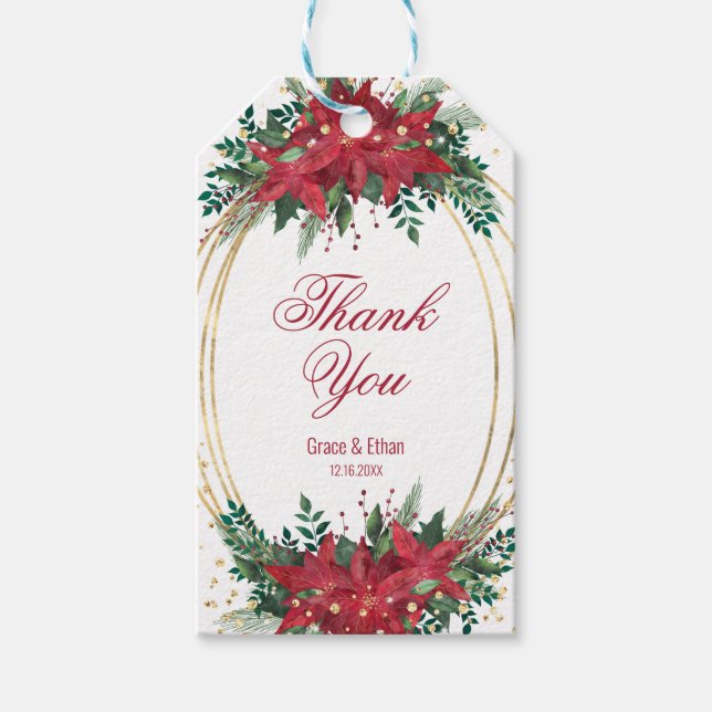 Etiqueta Para Presente Casamento de Poinsettia Feriado Dourado (Frente)