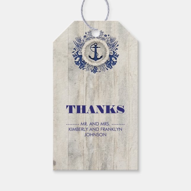 Etiqueta Para Presente Casamento de Praia Rústica marinho (Frente)