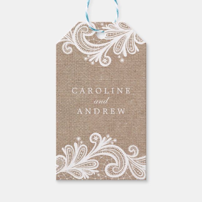 Etiqueta Para Presente Casamento de rendas e burlap (Frente)