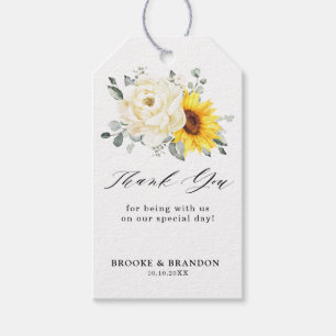 Etiqueta Para Presente Casamento de Sunflower Ivory Peony Floral Eucalypt