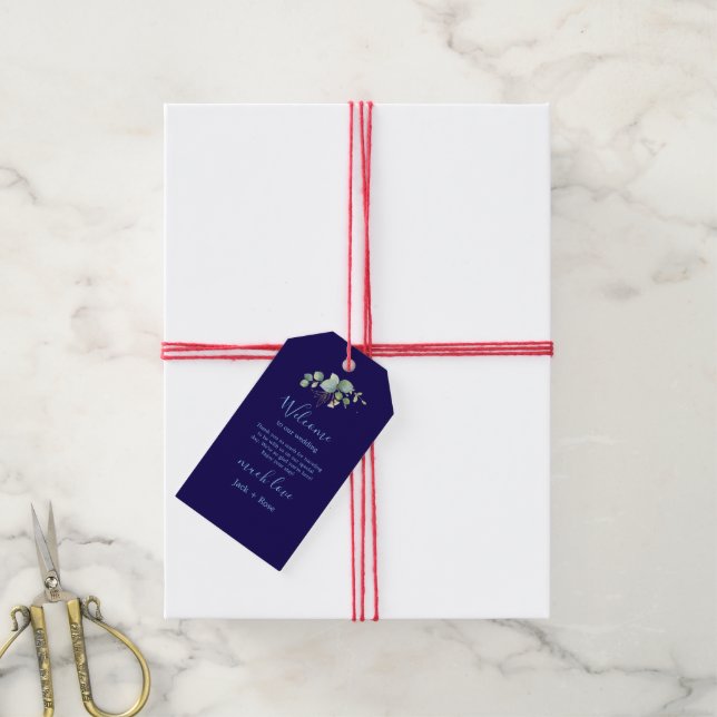 Etiqueta Para Presente Casamento de Verão de Eucalyptus Greenery Rustic. (Com cordão)