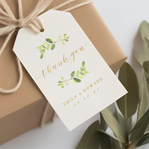 Etiqueta Para Presente Casamento de Verde e Dourado Obrigado