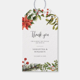 Etiqueta Para Presente Casamento de Watercolor Poinsettia Berries Greener