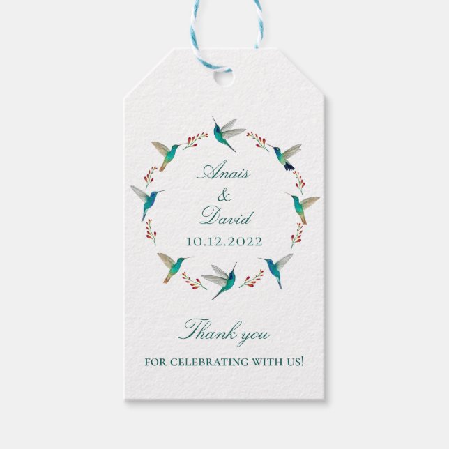 Etiqueta Para Presente Casamento de Wreath Hummingbird (Frente)