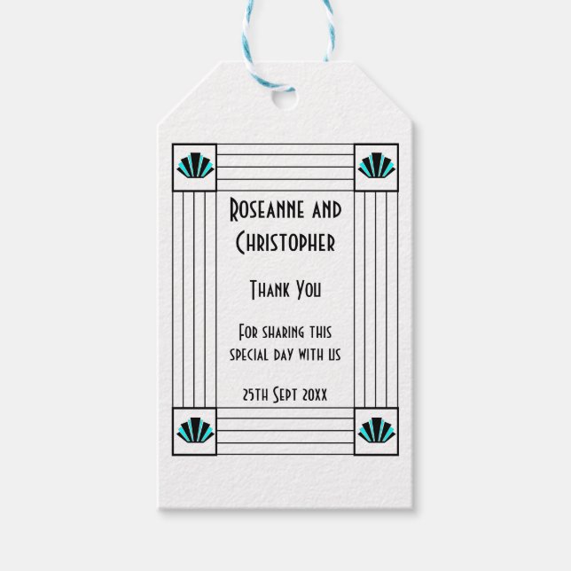 Etiqueta Para Presente Casamento Design de Arte Azul (Frente)