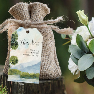 Etiqueta Para Presente Casamento do Lago Evergreen Watercolor Obrigado