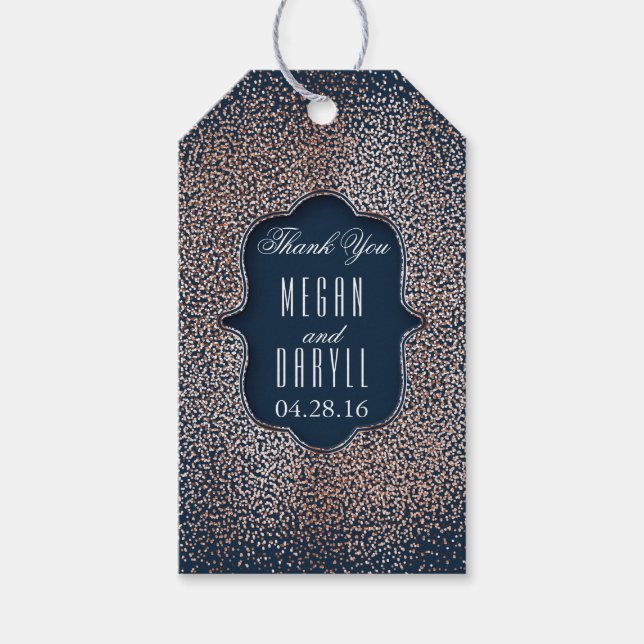 Etiqueta Para Presente Casamento do Marinho rosa Dourado Glitter Confetti (Frente)