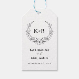 Etiqueta Para Presente Casamento do monograma de coroa floral elegante