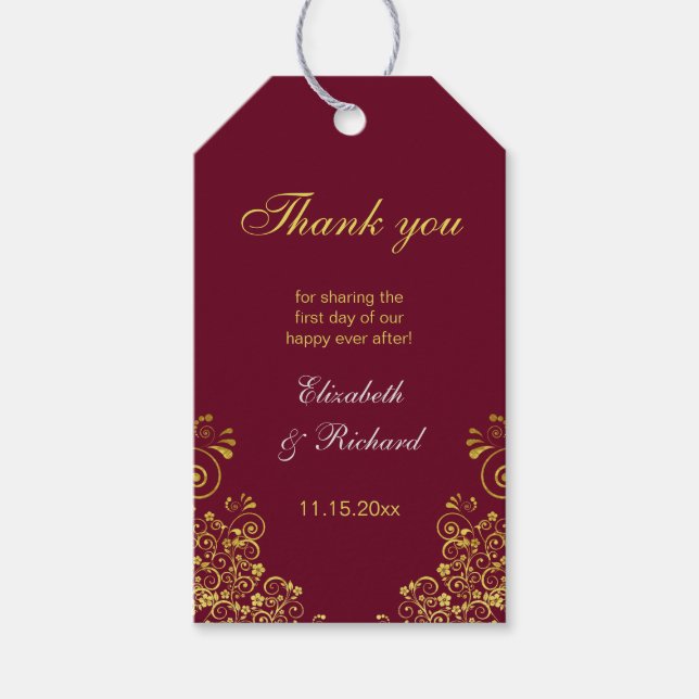 Etiqueta Para Presente Casamento Dourado Clássico Burgundy - Sujeiras Obr (Frente)