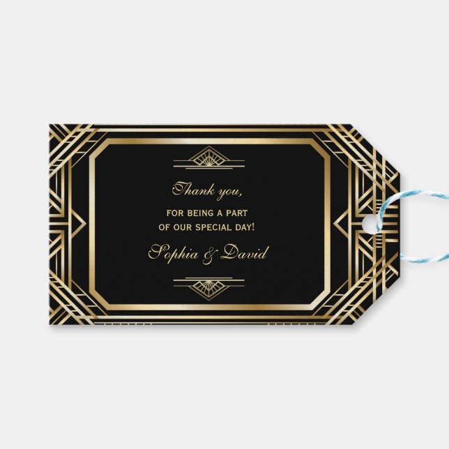 Etiqueta Para Presente Casamento Dourado e negro de luxo Gatsby (Frente (horizontal))