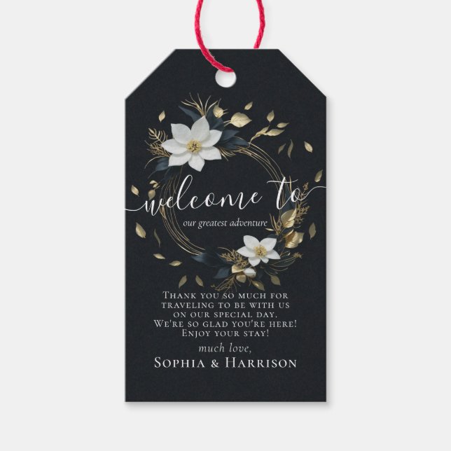 Etiqueta Para Presente Casamento Dourado e preto branco Elegante (Frente)