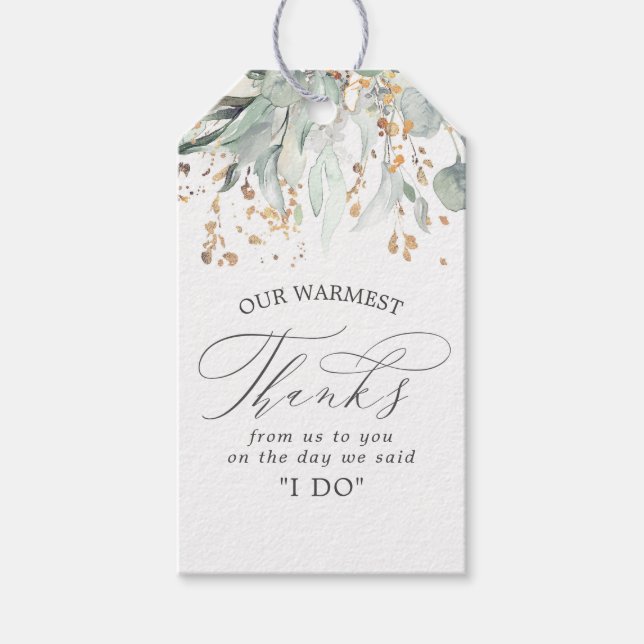 Etiqueta Para Presente Casamento Dourado e Verde Obrigado (Frente)