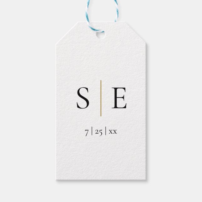 Etiqueta Para Presente Casamento Dourado Elegante do Monograma Negro (Frente)