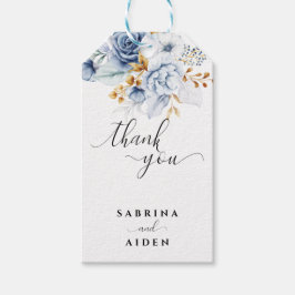 Etiqueta Para Presente Casamento Dourado Floral Branco Dusty Blue