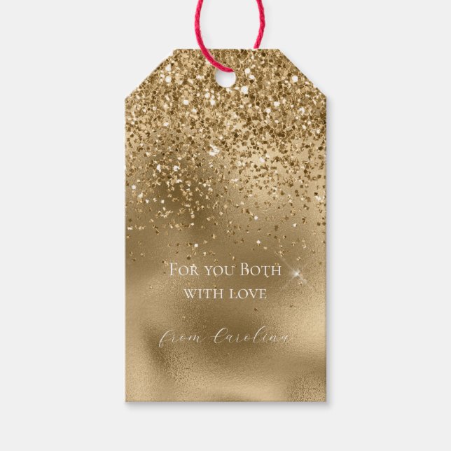 Etiqueta Para Presente Casamento Dourado Glam Glitter (Frente)