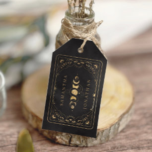 Etiqueta Para Presente Casamento Dourado Tarot Celestial Preto e Faux