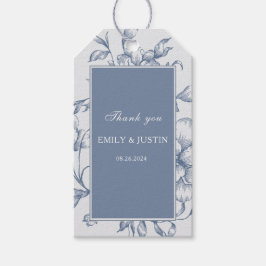 Etiqueta Para Presente Casamento Elegante Azul Floral Dusty Obrigado