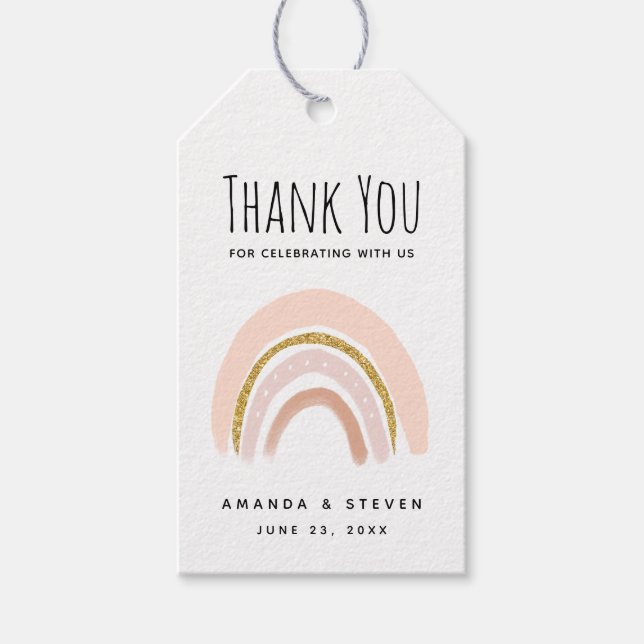 Etiqueta Para Presente Casamento Elegante Boho Arco Rosa e Dourado (Frente)