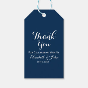 Etiqueta Para Presente Casamento Elegante Branco Azul marinho Obrigado
