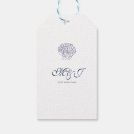 Etiqueta Para Presente Casamento Elegante Dark Blue Shell Obrigado