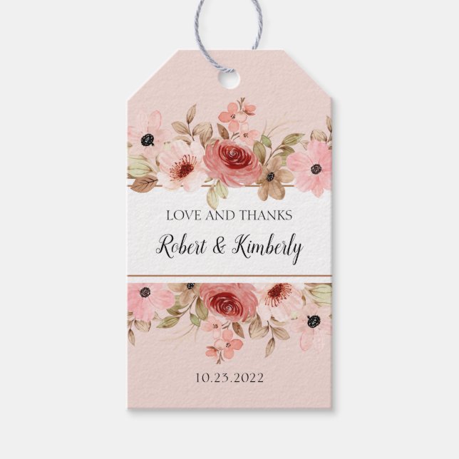 Etiqueta Para Presente Casamento Elegante de Flor Rosa ELLE (Frente)