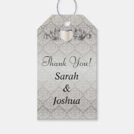 Etiqueta Para Presente Casamento em Estilo Damasco Prateado Elegante 1