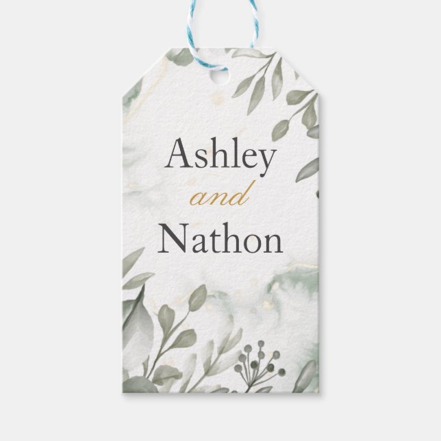 Etiqueta Para Presente Casamento Eucalyptus verde e dourado (Frente)