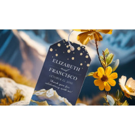 Etiqueta Para Presente Casamento Externo da Montanha de Ouro Azul com Cor